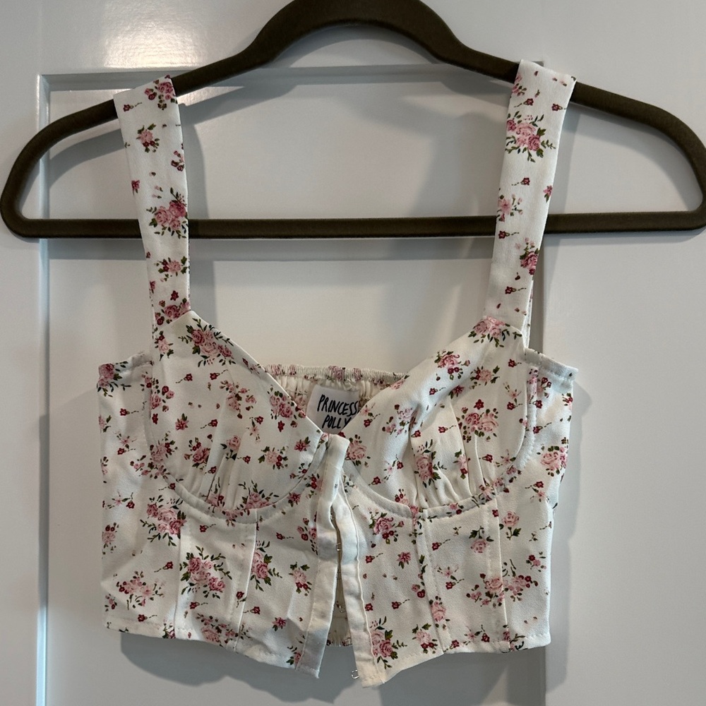 Princess Polly Floral Crop Top - White and Pink